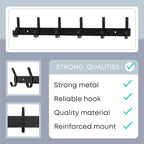 Matte Black Coat Rack Wall Mount – 17 Inch Stainless Steel Hook Rail with 6 Double Coat Hooks – Wall Mounted Entryway Organiz