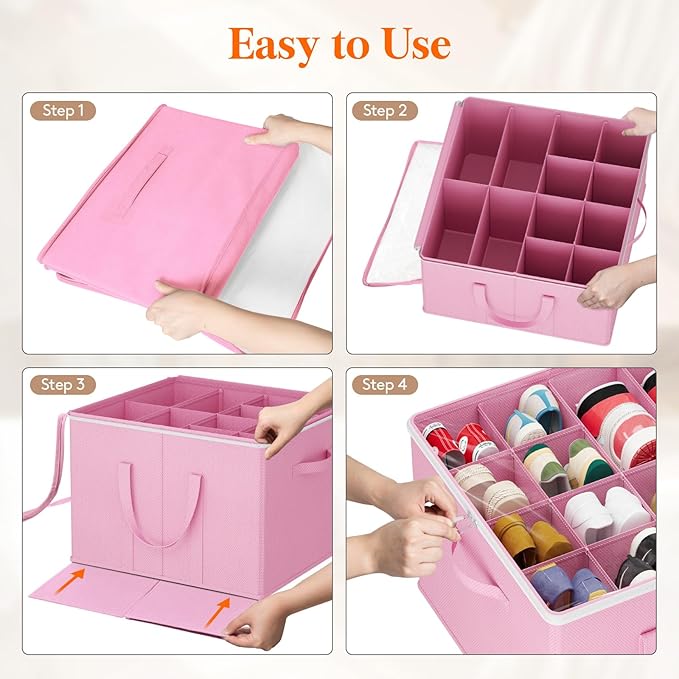 Lifewit 4 Pack Shoe Storage Organizer for Closet, Large Shoe Box Storage Containers with Clear Cover, Foldable Storage Bins F