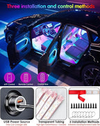 Led Lights for Car Accessories Interior, RGB+IC 48 LED Car Interior Light, 16 Million Colors Strip Light, APP Remote Control with USB Port Color Change Under Dash Lighting for SUVs, Trucks