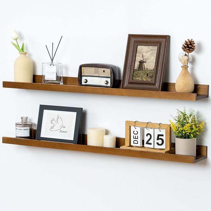Picture Ledge Wall Shelves 36 inch Width Set of 2, Solid Pine Wood Rustic Floating Ledge Shelves for Wall for Kids' Room Bedr