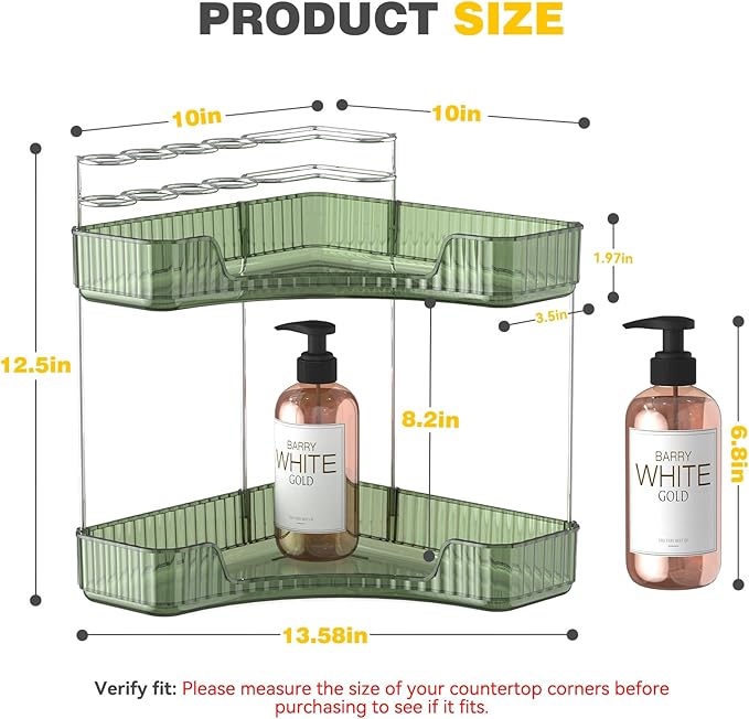 Asayuee 2-Tier Corner Bathroom Counter Organizer with Top Toothbrush Holders,Large Makeup Organizer Countertop with Brush Hol
