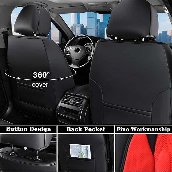 Coverado Car Seat Cover Full Set, Luxury Leather Seat Covers for Front and Rear, Waterproof Seat Covers 5 Seats, Car Seat Pro