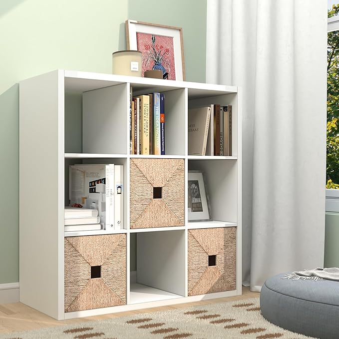 CTESNE【2026 Wooden Thick Frame 9 Cube Storage Organizer Shelf with Anti-Tipping Kits + Reversible Open Back Bookcase, Horizon