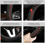 Leather Splicing Black Red Car Steering Wheel Cover,14.5-15 Inch Universal Microfiber Leather Covers Breathable Anti-Slip Odo