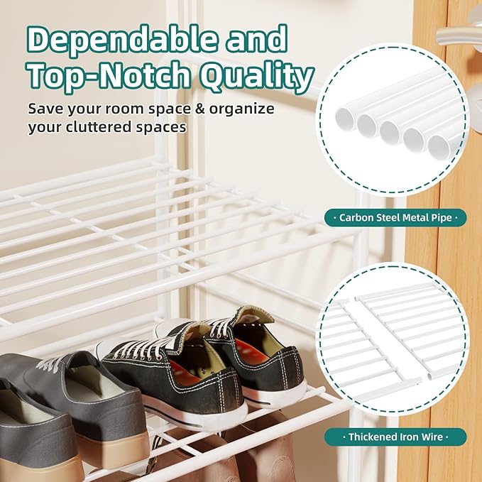 SUFAUY 3 Tier 33" Wide White Metal Shoe Rack for Closet, Stackable