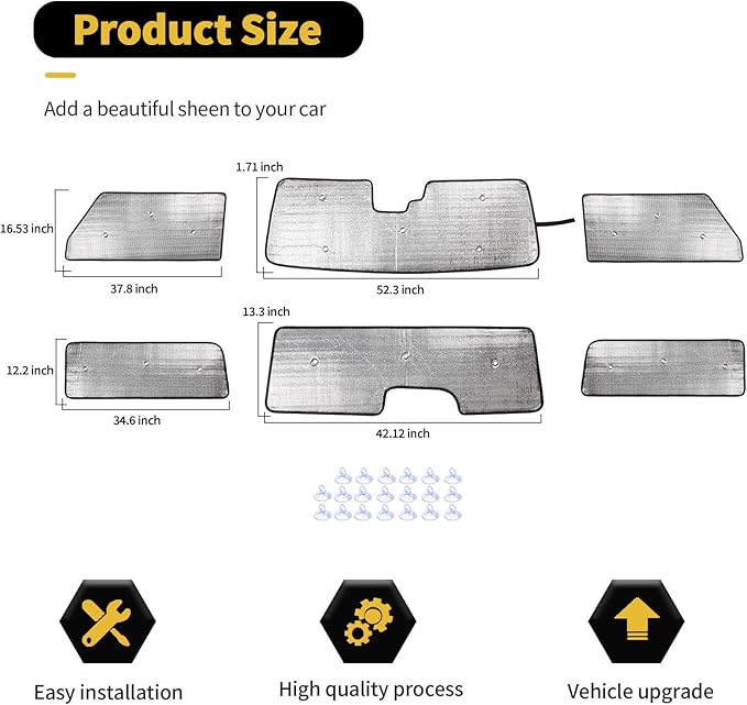 Windshield Sunshade Sun Shade Heat Shield Window Sun Visor Mat for Ford Bronco 2 Door 2021 2022 2023,6PCS