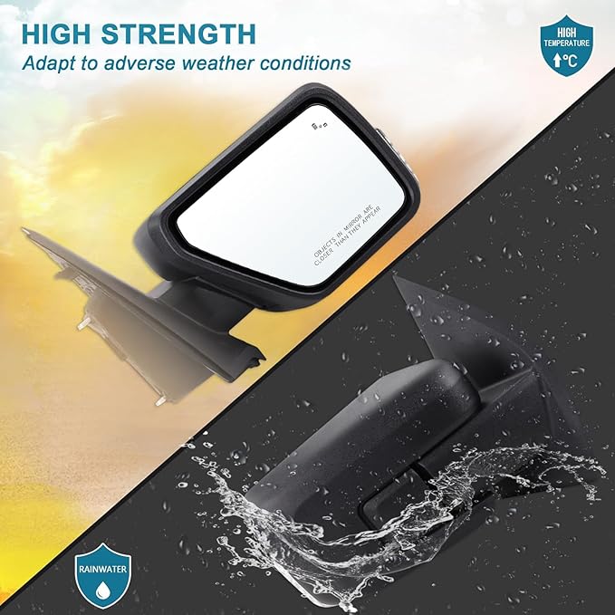 Right Passenger Side Door Mirror Compatible With 2021-2026 Ford F150 With Manual Folding Heated Blind Spot Turn Signal Light Temperature Sensors Matte Black Replace#ML3Z17682TA (11Pins)