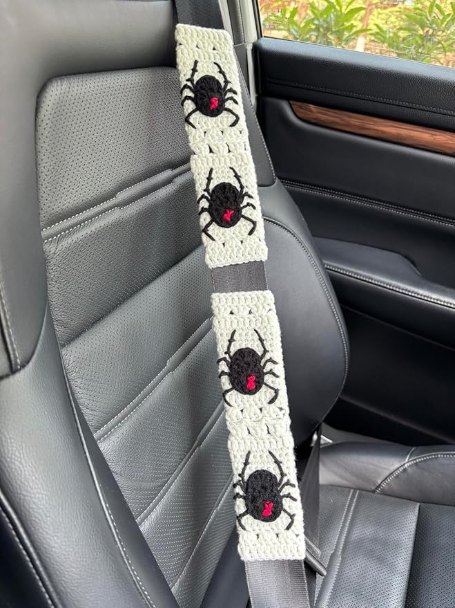Crochet Spider Steering Wheel Cover Universal 14-15 inch (C,Wheel Cover+2 Belt Cover)
