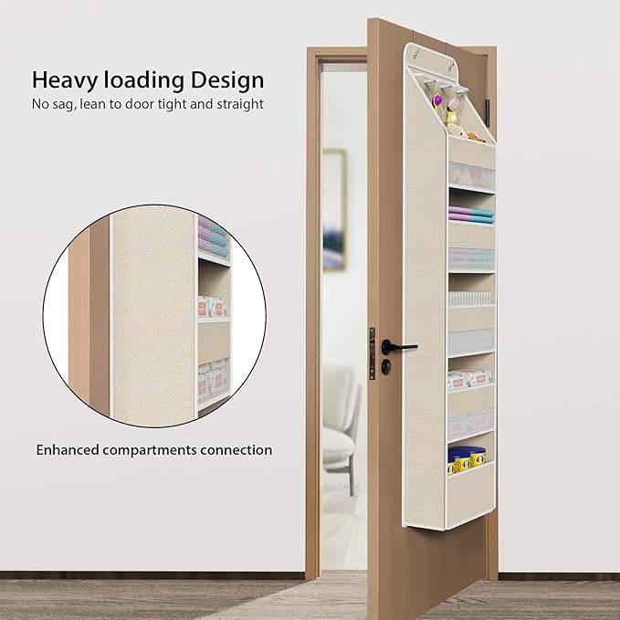 Univivi 6-Shelf Over Door Hanging Organizer Fabric Baby Door Storage with 5 Extra Large Capacity Pockets Behind the Door Hang