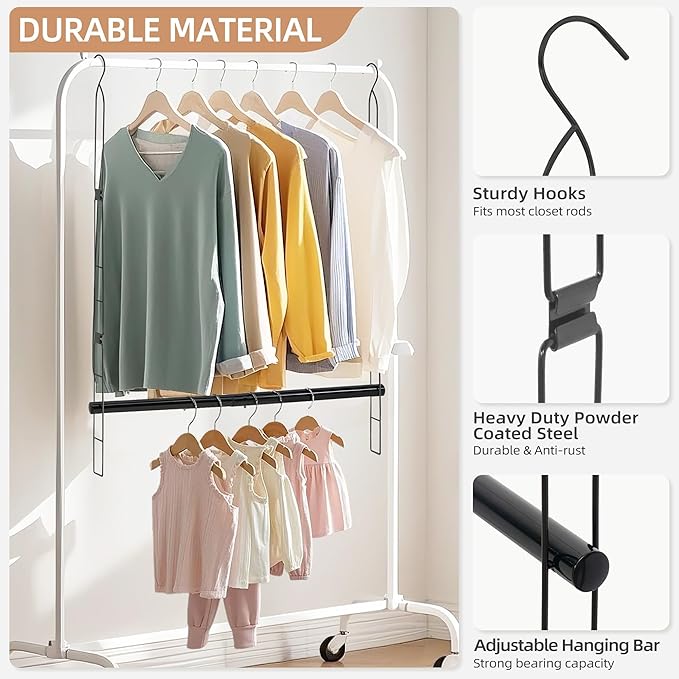 STORAGE MANIAC Hanging Closet Rod, Adjustable Width and Height Closet Hanging Organizer, Space-Saving Clothes Hanging Bar, Cl