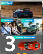 Dash Cam Front Rear and Inside, 3 Channel Dual Dash Camera for Cars W/ 64GB Card,1080P Dashcam Front with Night Vision,Loop R