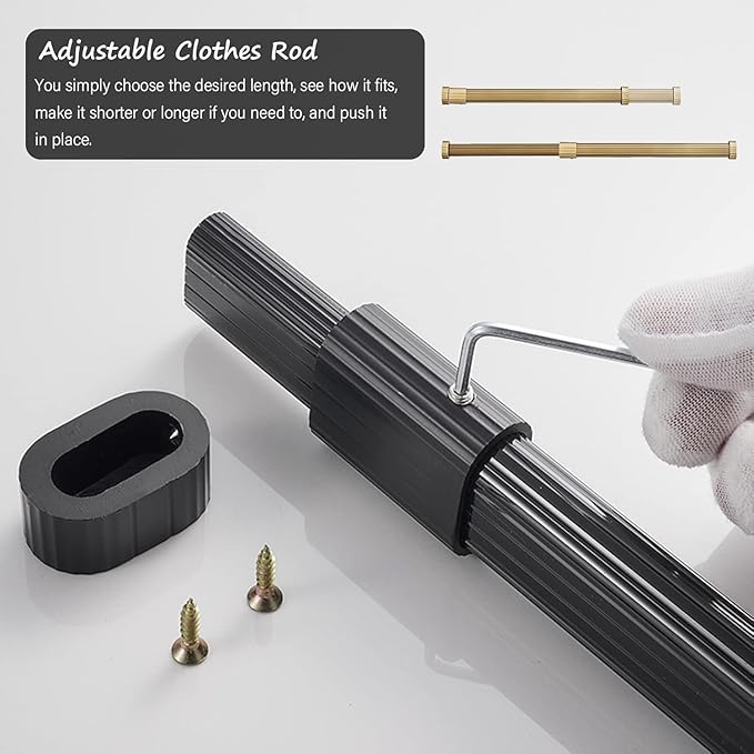Closet Wardrobe Extender Rail Clothes Hanging Pole 16-25 Inches/ 23-39 "/ 33-59 in, Wall Mounted Tension Bar Support with Cap