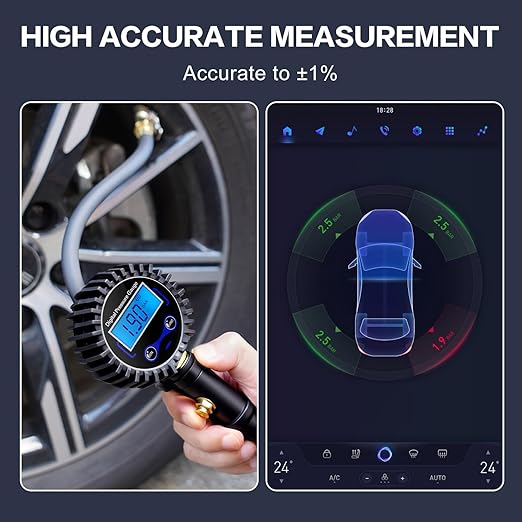 Digital Tire Pressure Gauge with Inflator, 250 PSI Heavy Duty Air Chuck & Compressor Accessories with Quick Connect Coupler and Rubber Hose for Cars, Inflatables