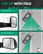 SCITOO Power Heated Towing Mirrors 98-01 fit for Dodge for Ram 1500 98-02 for Ram 2500 3500 Truck Black Rear View Side View Mirror Tow Pair Set