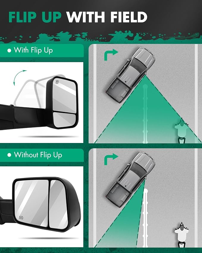 SCITOO Towing Mirrors fit for Dodge for Ram High Perfitmance Exterior Mirrors fit 1998-2002 for Ram 1500 for Ram 2500 for Ram 3500 with Power Controlling Heated Manual Flipping up and Telescoping