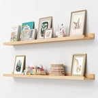 Picture Ledge Shelf, Floating Shelves Set of 2, Solid Ash Wood 56'' Long Large Nursery Book Shelves for Toys Storage, Kids Bo