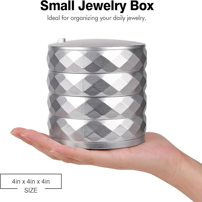 CONBOLA Travel Jewelry Case Box, Small Jewelry Organizer Earring Holder for Women, 5-Layer Rotating Jewelry Storage Tray with