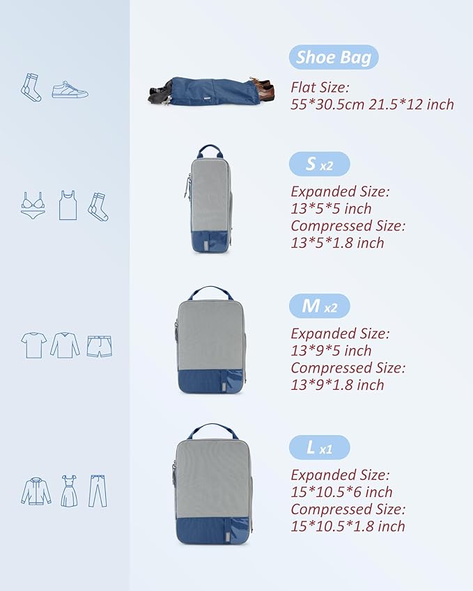 BAGSMART 6 Set /4 Set/2 Set Compression Packing Cubes for Travel, Lightweight Luggage Organizer Bags, Durable Space Saver Bag