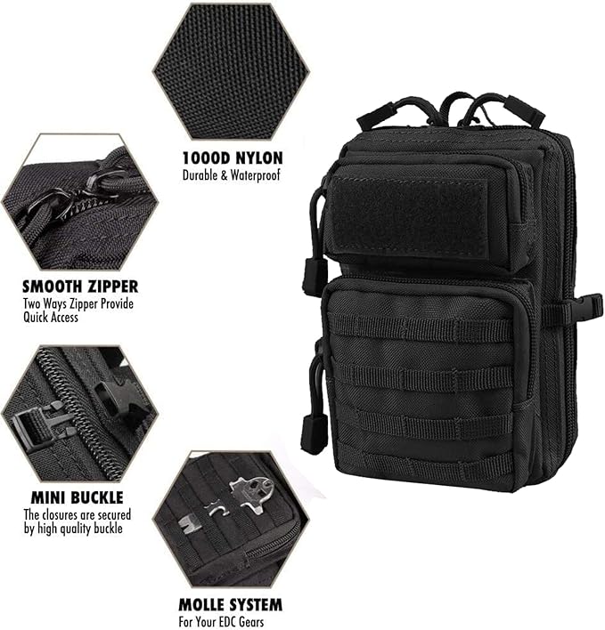 Universal Tactical Car Seat Back Organizer Bag Tactical Molle Vehicle Organizers Panel Vehicle Protector Organizers with 5 Detachable Pouches for Car Truck Ford Jeep (Model A-Black)