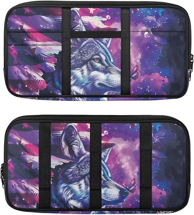 American Flag Car Sun Visor Organizer Tactical Car Accessories with Zipper Visor Storage Pouch Visor Organizer Car Sun Storage Pocket with Zipper,Wolf Print
