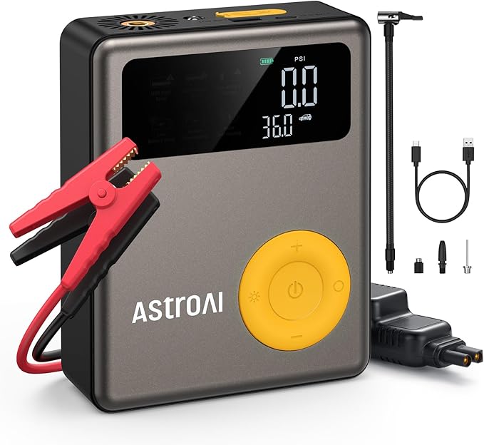 AstroAI Portable Car Jump Starter with Air Compressor, 150PSI 1750A Car Jumper Starter Battery Pack with Cordless Tire