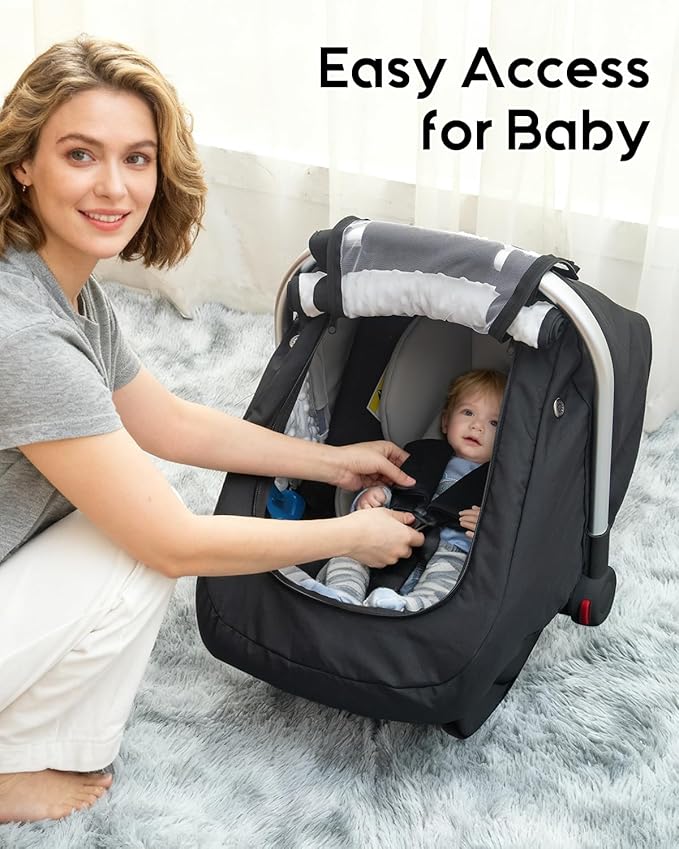Waterproof Baby Car Seat Cover, Warm Carseat Cover for Cold Weather, Infant Car Seat Canopy with 2 Breathable Vents, 3D Mink 