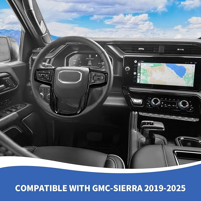 Steering Wheel Trim Cover Compatible with GMC-Sierra 1500 2019-2025 & GMC-Sierra 2500HD/3500HD 2020-2024, for GMC-Yukon 2021-2024, Black Wood Grain