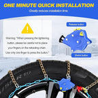 Auto Tightening Snow Chains for Cars, SUVs & Pickup Trucks – 1-Min Quick-Fit Auto Installation, Reusable Universal Emergency 