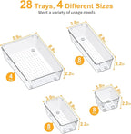 SMARTAKE 28 Piece Drawer Organizers with Non-Slip Silicone Pads, 4-Size Desk Drawer Organizer Trays Storage Tray for Makeup, 