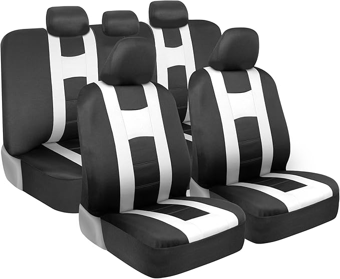 carXS Seat Covers for Cars Full Set, Black & White Car Seat Covers with Matching Rear Bench Cover, Universal Fit for Most Aut