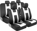 carXS Seat Covers for Cars Full Set, Black & White Car Seat Covers with Matching Rear Bench Cover, Universal Fit for Most Aut
