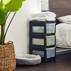 Life Story Classic 3 Tier Shelf Standing Plastic Storage Drawers and Organizer with Wheels for Home, Dorm, or Office Use, Bla