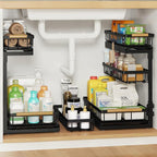 Under Sink Organizer and Storage for Bathroom and Kitchen - 2 Pack 3 Tier Under Cabinet Pull Out Shelf Organizers - Slide Out