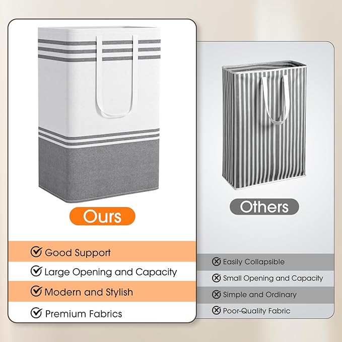 2 Pack Large Home Laundry Basket, Laundry Hamper, Freestanding Waterproof Dirty Clothes Bag, Tall Clothes Hamper - Extended &