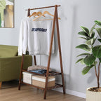 Jotsport Bamboo Clothing Rack Foldable Clothes Hanging Stand with 2 Tier Storage Shelf for Laundry, Guest Room, Apartment, En