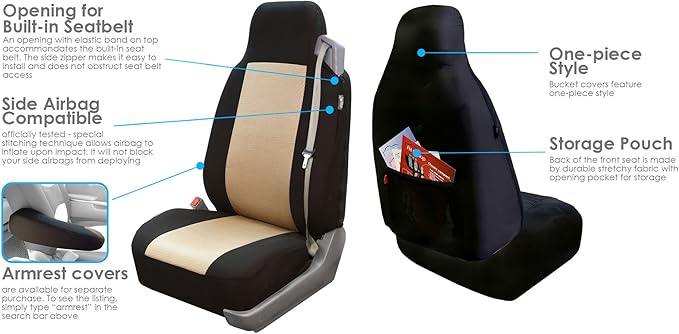 FH Group All Purpose Flat Cloth Car Seat Covers - Universal Fit, Full Set Seat Covers, Washable, Fit Most Car, Truck, SUV, Va