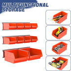 WALMANN Wall Mounted Storage Bins for Small Parts, 10 Bins with 3 Metal Rails, Plastic Bins for Screws, Bolts, Nuts, Craft Ro