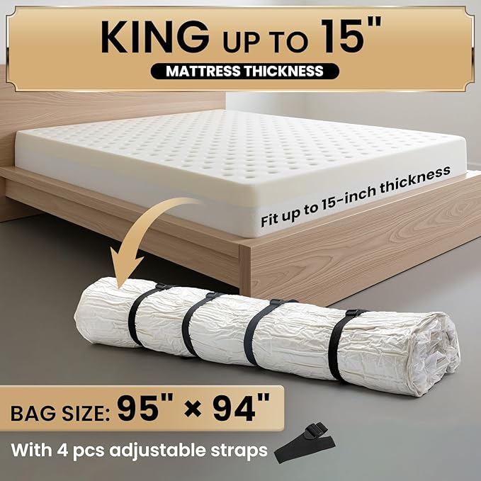 TAILI Mattress Vacuum Bag, King/Califonia King Mattress Vacuum Storage Bag with 4 Straps, Sealable Bag for Memory Foam, Latex