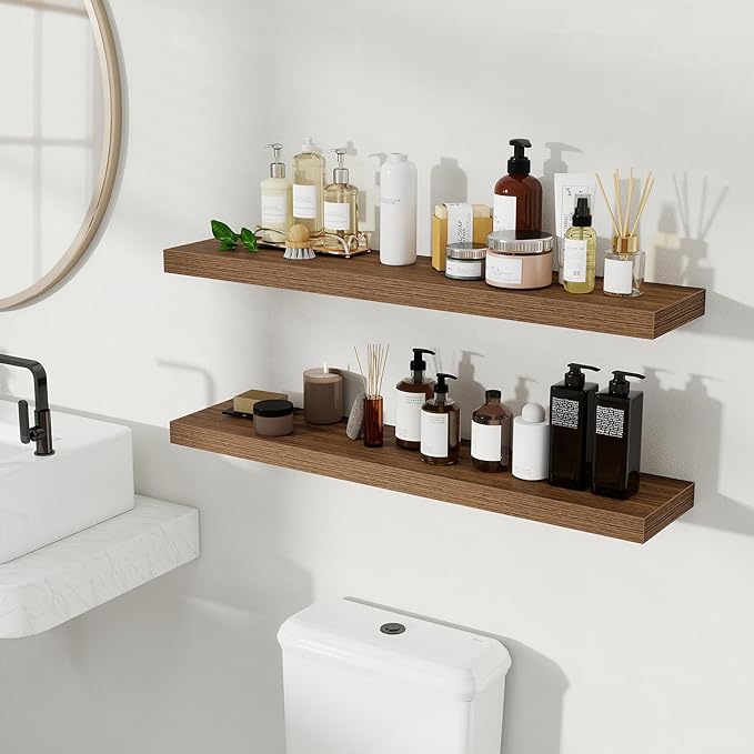 Fun Memories Rustic Wood Floating Shelves for Wall, Space-Saving Wall Mounted Shelves for Bathroom, Bedroom, Living Room and 