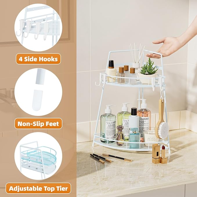 VITVITI 2 Tier Corner Bathroom Counter Organizer, Metal Bathroom Countertop Organizer Shelf Storage, Bath Room Sink Makeup Or