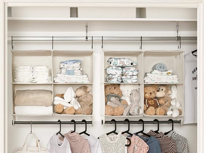 StorageWorks Hanging Closet Organizer with Metal Rod, 4-Section Closet Organizers and Storage, Collapsible Hanging Shelves fo
