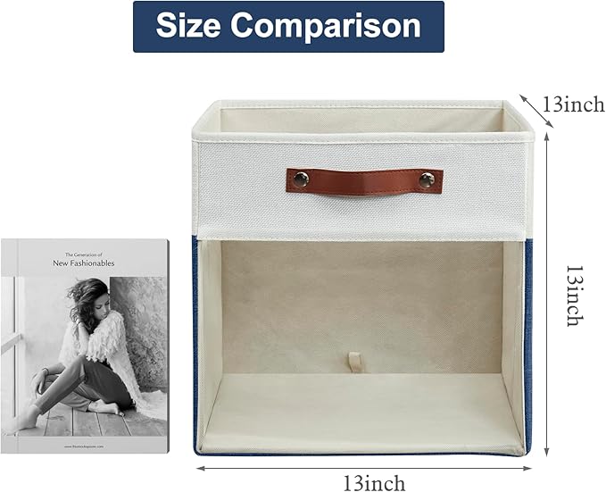 Bagnizer Storage Cubes, 4 Pack Linen Foldable Storage Bins (13 x 13 inch) with Clear Window and Handles, Fabric Organizer for