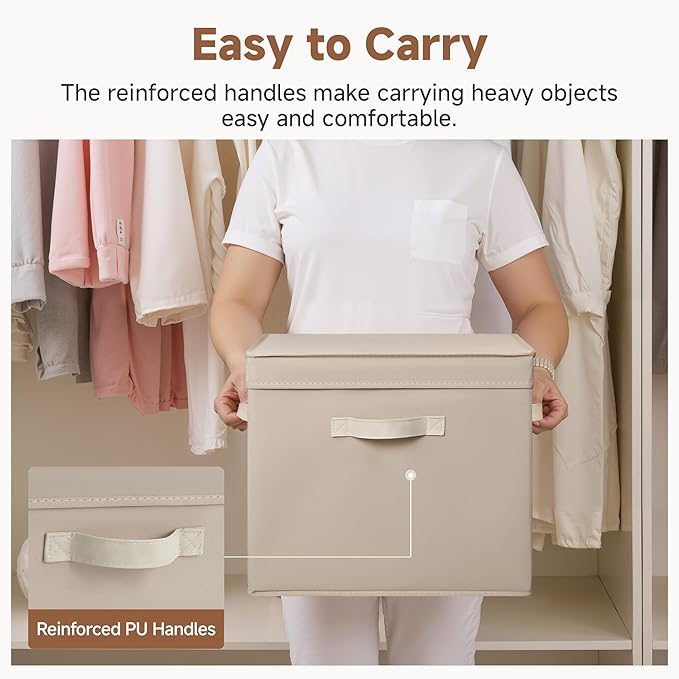 StorageWorks Storage Boxes with Lid, Collapsible Storage Bins with Handles, Stackable Closet Organizers for Shelves, and Bedr