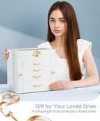 Enthralite Jewelry Box with 4 Drawers: Display Organizer for Earrings Necklaces - Christmas Gifts for Girls Women (White)