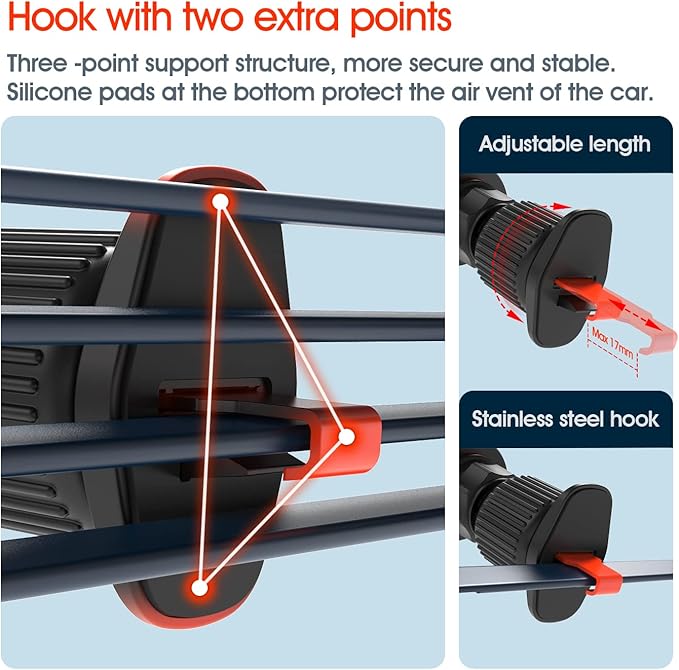 sincetop Car Phone Mount with Lock Hook, Horizontal Vent Fin Holder, One Hand Quick Mount & Release