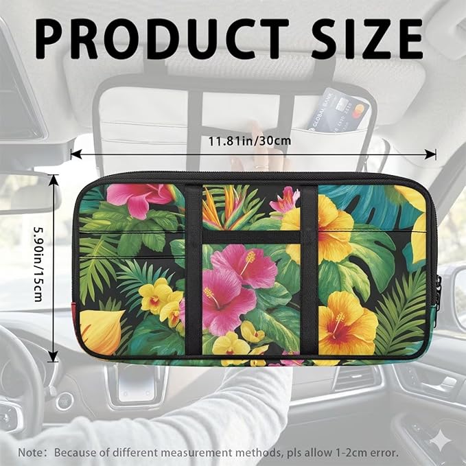 Tropical Plants Car Sun Visor Organizer with Multi-Pocket Car Visor Organizer with Card Holder Easy Installation Universal Fit for Most Cars SUV