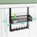 HapiRm Over The Door Hooks - Easy Installation Door Hanger with Basket and 16 Hooks, 304 Stainless Steel Storage Organizer fo