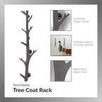 TERRA HOME Tree Branch Coat & Hat Rack Wall Mount with 8 Vertical Hooks for Caps, Coats, Purse & More Modern Storage Dog Leas