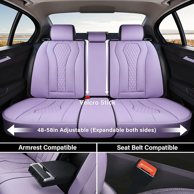 Coverado Purple Car Seat Covers, Back Car Seat Cover, Leather Seat Cover, 3-Pieces Car Seat Cushion, Luxury Seat Cover Seat P