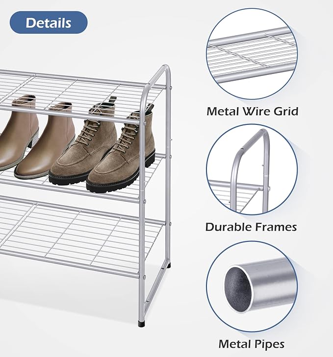 KEETDY 3-Tier Long Shoe Rack for Closet Metal Shoe Organizer for Entryway, Wide Stackable Shoe Storage Shelf with Sturdy Wire